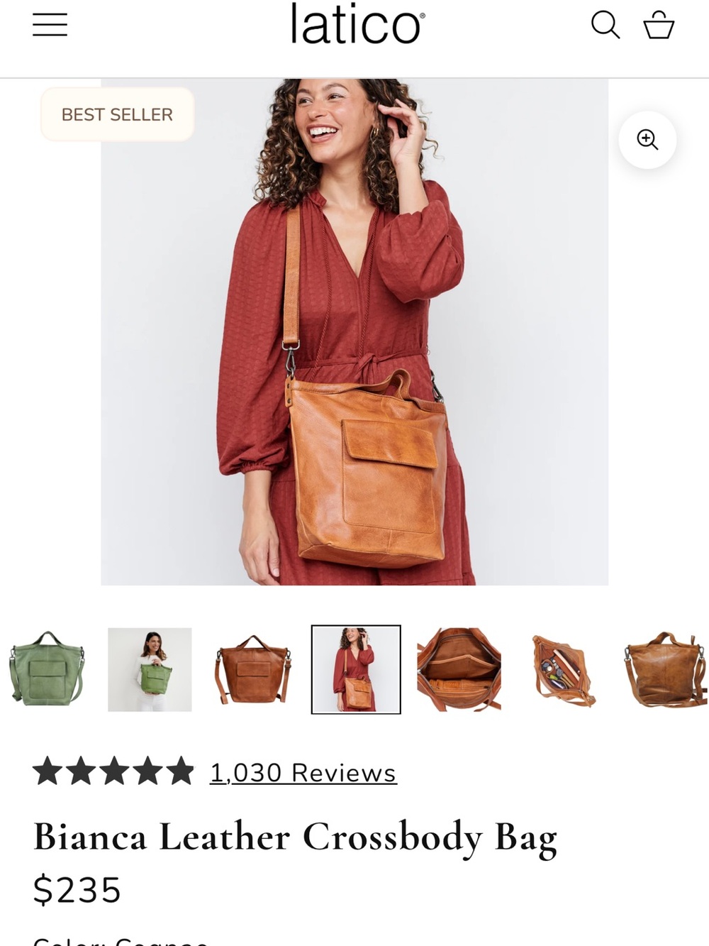 latico Bianca Leather Crossbody Bag - Cognac Tan